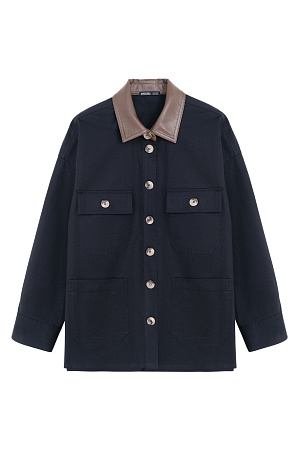 черный Куртка с накладными карманами. Модель свободного силуэта, воротник декорирован вставкой из экокожи. Ткань с водоотталкивающим тефлоновым напылением. Дополнить образ можно юбкой в таком же стиле.