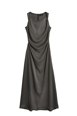 коричневый Атласное платье длины миди из 100% вискозы. Модель приталенного силуэта, без рукавов, с перекрутом на плечах и драпировкой. Застежка на молнию сзади.