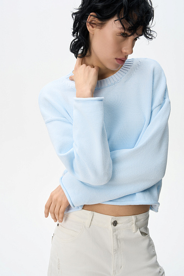 Джемпер из хлопка с валиками по низу