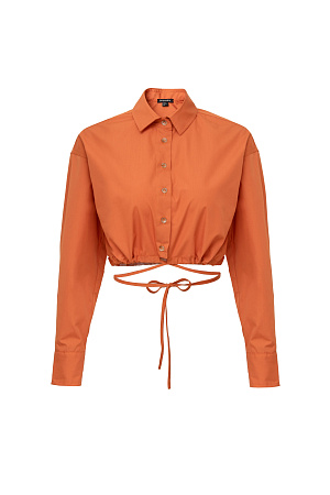 оранжевый Укороченная рубашка из хлопка на пуговицах с кулиской.