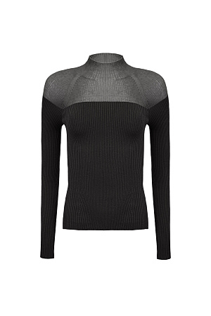 черный Цельновязаная водолазка из вискозы. Модель приталенного силуэта с длинным рукавом и невысоким воротником.