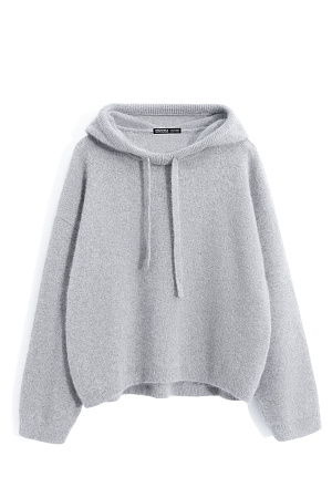 серый Трикотажное худи из пуха лисы. Модель свободного силуэта с капюшоном и спущенной линией плеча. 