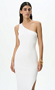 Трикотажное платье из вискозы длины миди. Модель приталенного силуэта, без рукавов, с широкой лямкой на одно плечо и разрезом сбоку.