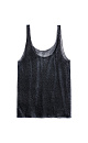 Полупрозрачная цельновязаная майка из вискозы с добавлением люрекса. Модель свободного силуэта на тонких бретельках и глубоким вырезом декольте.