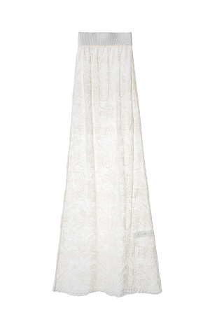 молочный Ажурная юбка длины макси из шерсти беби альпака и супер кид мохера. Модель с эластичным поясом. Низ изделия декорирован кружевной каймой. Без подкладки.