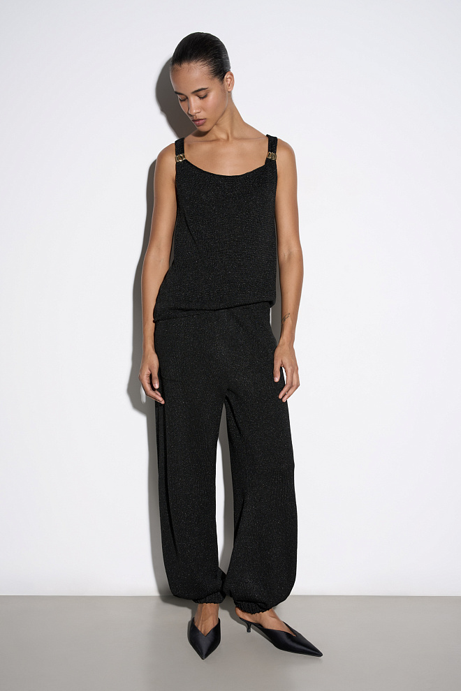 Трикотажные брюки-джоггеры с люрексом