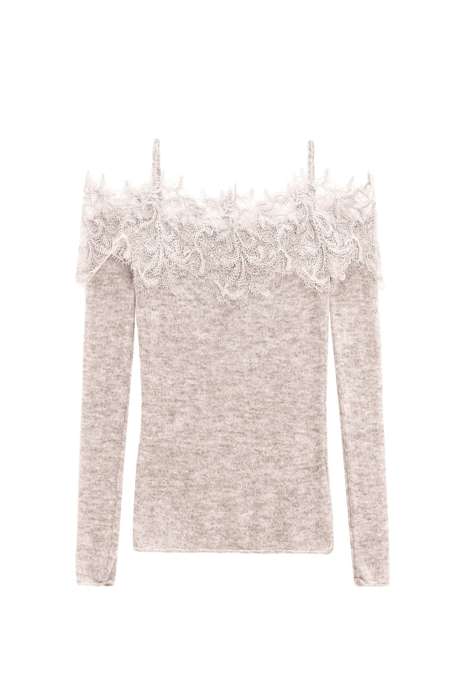 Лонгслив из шерсти мериноса с кружевом
