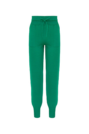 зеленый Трикотажыне спортивные брюки. Модель прямого кроя с высокими эластичными манжетами, выполненными в рубчик, регулируемым поясом на кулиске и боковыми карманами.