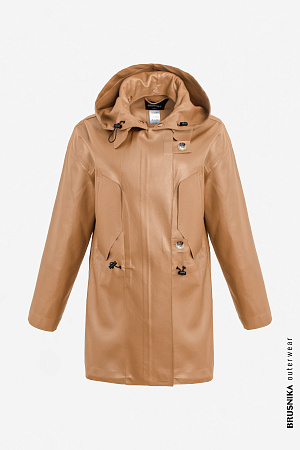 бежевый Парка из экокожи с нагрудными карманами и капюшоном. Капюшон отстегивается. Отлично впишется в повседневный гардероб.