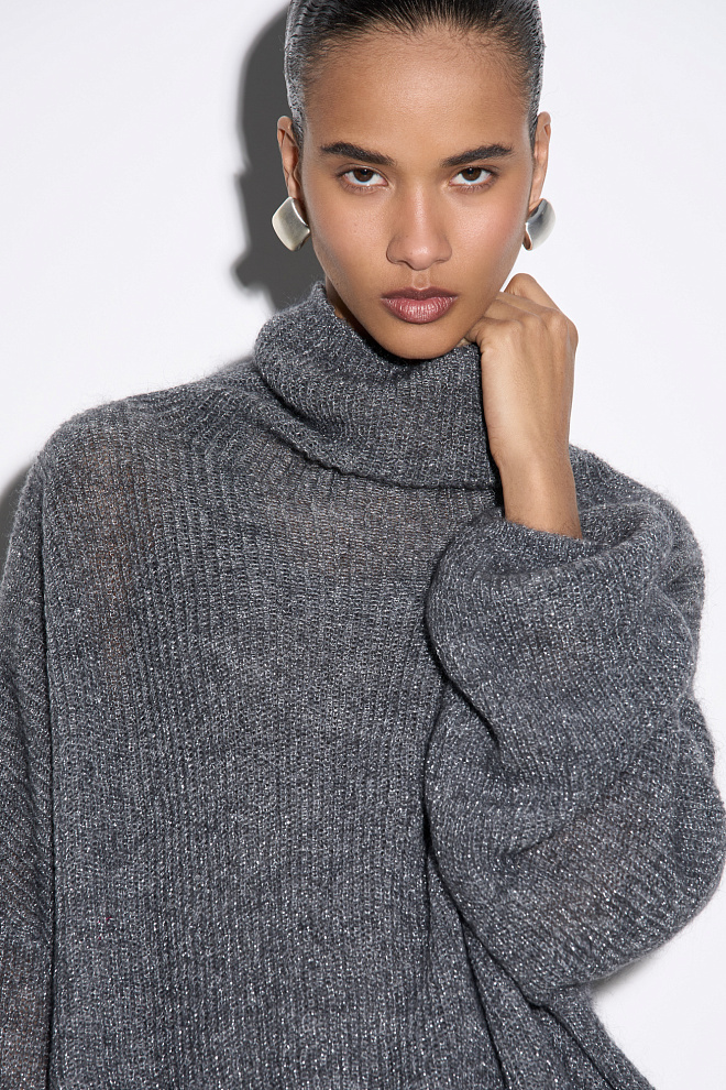 Укороченный мохеровый джемпер с люрексом 