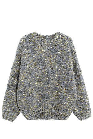 зеленый Буклированный джемпер из шерсти альпака. Модель свободного силуэта с рукавом-погон и круглым воротником. Низ изделия, манжеты рукавов и воротник выполнены в широкий рубчик.