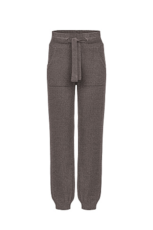 коричневый коричневый Трикотажные брюки-джоггеры из кашемира и шерсти. Модель с широким эластичным поясом на кулиске, манжетами на резинке и боковыми карманами.