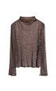 Прозрачный топ с длинными рукавами и воротником-стойкой. Модель декорирована пайетками.