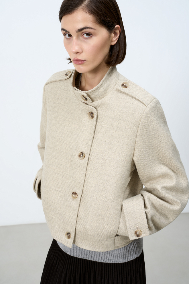 Шерстяной бомбер с воротником-стойкой