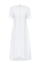 Платье длины миди из 100% льна. Модель с коротким рукавом и круглым вырезом горловины. Изделие декорировано кружевом.