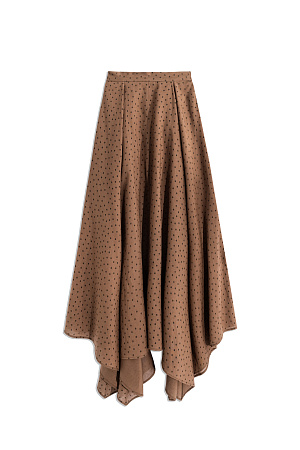 коричневый Юбка из тенсела длины миди. Модель асимметричного кроя с застежкой на потайную молнию.