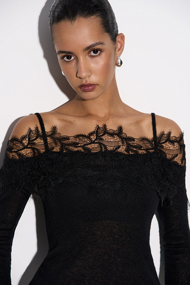 Лонгслив из шерсти мериноса с кружевом