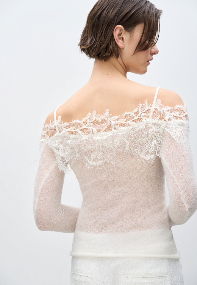 Лонгслив из шерсти мериноса с кружевом