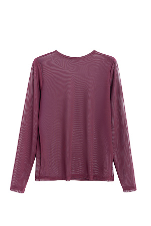 бордовый Полупрозрачный лонгслив по фигуре с круглым вырезом горловины.