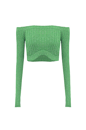 зеленый Топ из вискозы с длинным рукавом и декольте