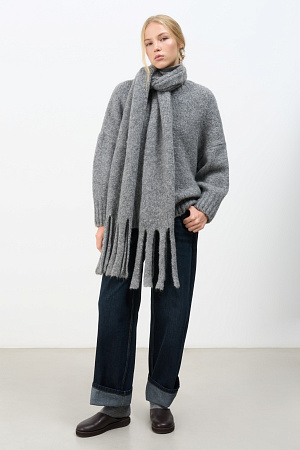 серый Широкий шарф с бахромой из шерсти альпака.