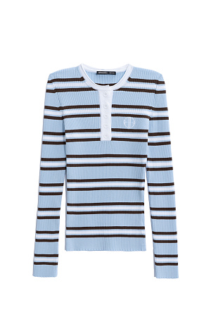 голубой Трикотажный лонгслив из вискозы. Модель с круглым вырезом горловины с планкой на пуговицах и брендированным ярлыком на груди.