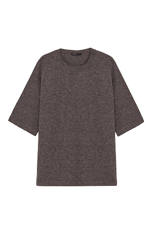 коричневый Трикотажная футболка из шерсти с добавлением кашемира. Модель свободного силуэта со спущенной линией плеча и круглой горловиной