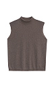 Трикотажный жилет из кашемира и шерсти. Модель без рукавов с воротником-стойкой, выполненным в тонкий рубчик.