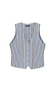 Хлопковый жилет в полоску. Модель прямого кроя с V-образным вырезом и имитацией карманов. Застежка на пуговицы. Дополнить образ можно жакетом и брюками в таком же стиле.