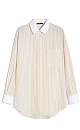 Рубашка, выполненная из 100% хлопка, с принтом в полоску с отнотонными манжетами и отложным воротником. Модель прямого кроя со спущенной линией плеч. Рубашка с двумя вариантами застежки: классическим и наискосок. 