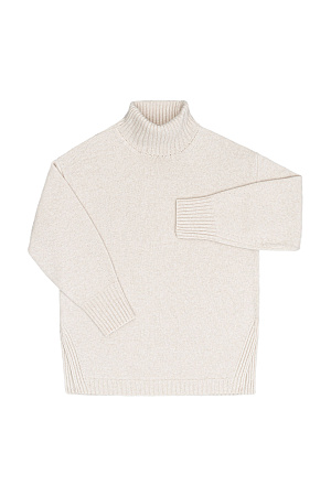 молочный Джемпер свободного силуэта из кашемира и шерсти с высоким воротом и с боковыми разрезами.