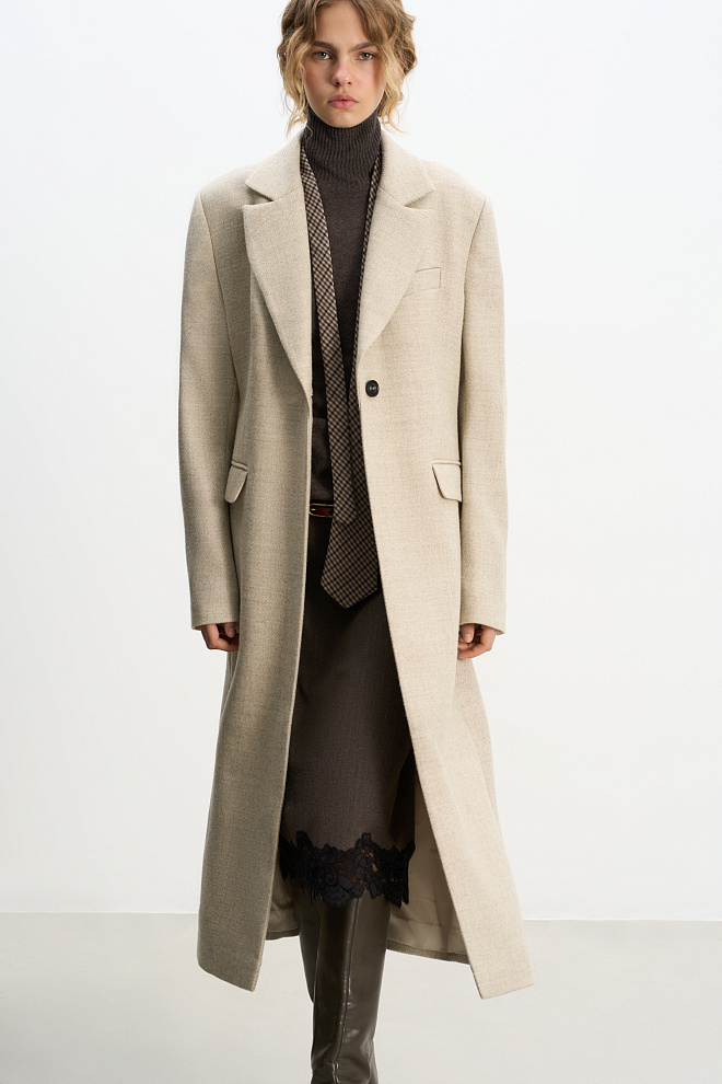 Однобортное шерстяное пальто