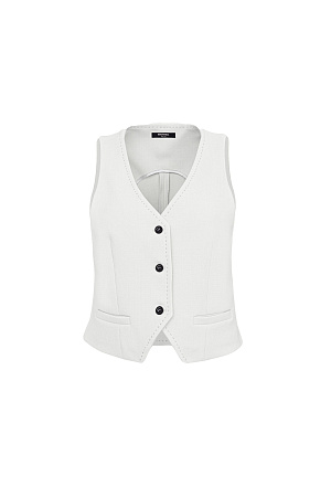 белый Жилет из поливискозы с имитацией карманов и разрезом снизу.