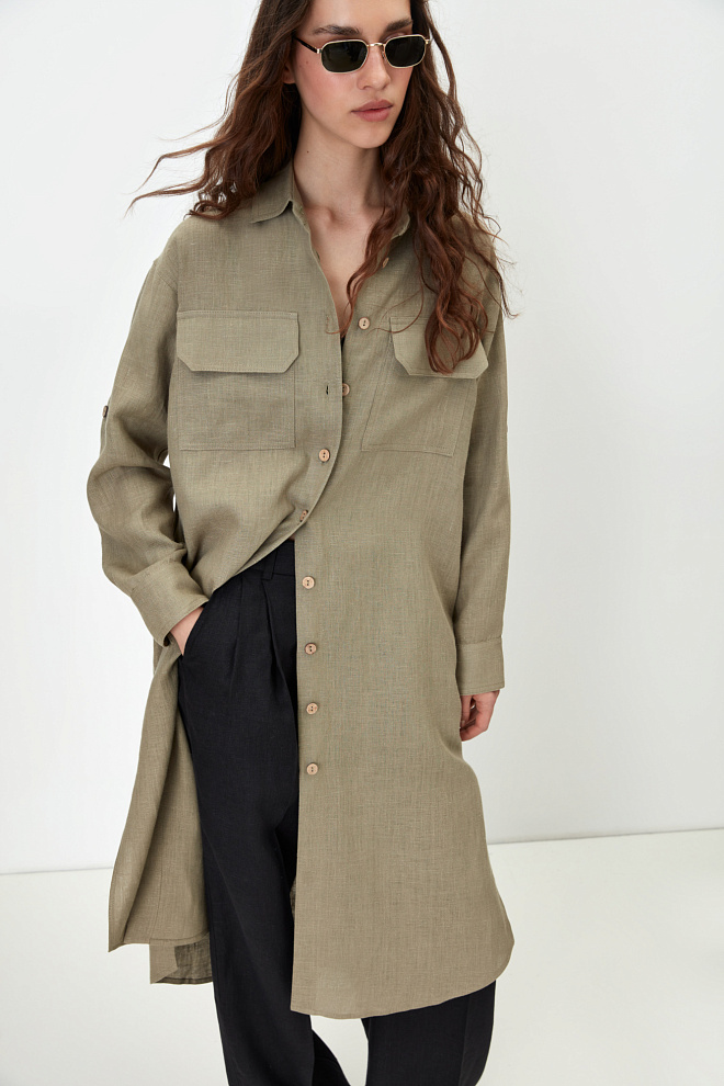 Платье-рубашка из 100% льна