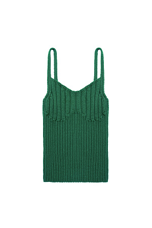зеленый Хлопковый топ на тонких бретелях гармонично дополняет любой образ, а рубчик разного размера выгодно акцентирует внимание на груди, добавляя объема. 