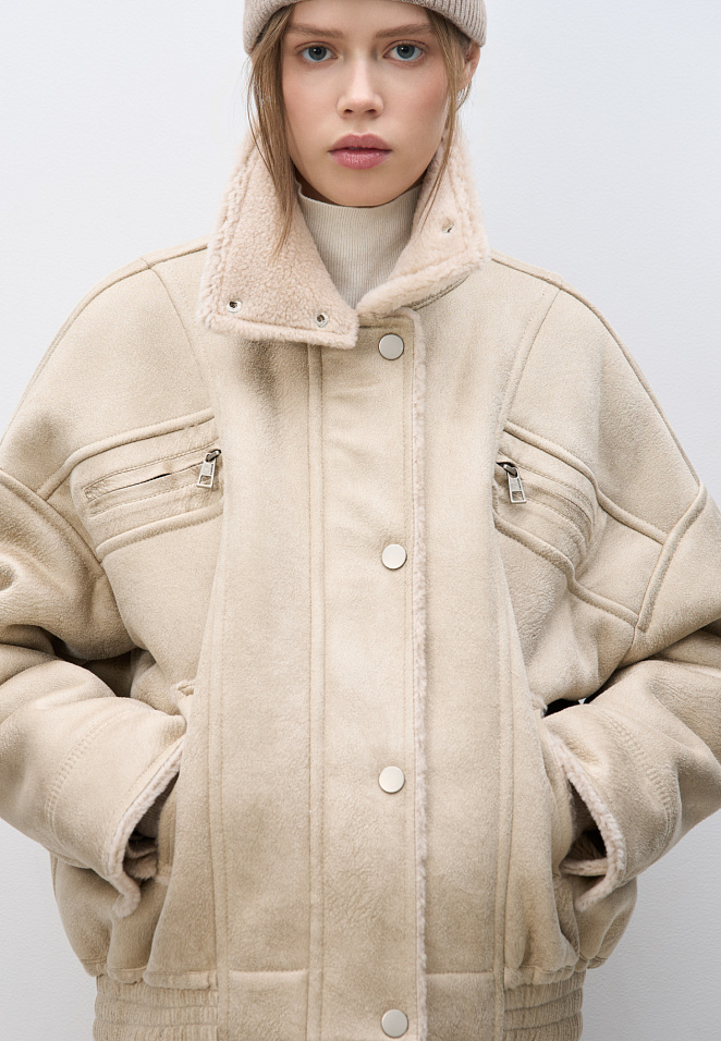 Шерстяной бомбер с воротником-стойкой