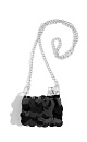 Сумочка, декорированная крупными черными пайетками. Модель на длинном ремешке-цепочке. Высота изделия составляет 9 см, длина цепочки - 117 см.