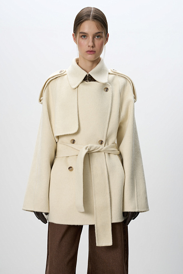 Двубортное шерстяное пальто